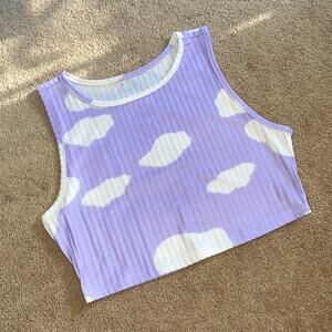 Shein • Purple Cloud Print Ribbed Crop Top